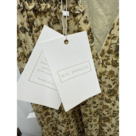 Mac Duggal Size 4 Beige Floral Tiered Ruffled Boho Maxi Dress Gown Cottagecore - Picture 12 of 15